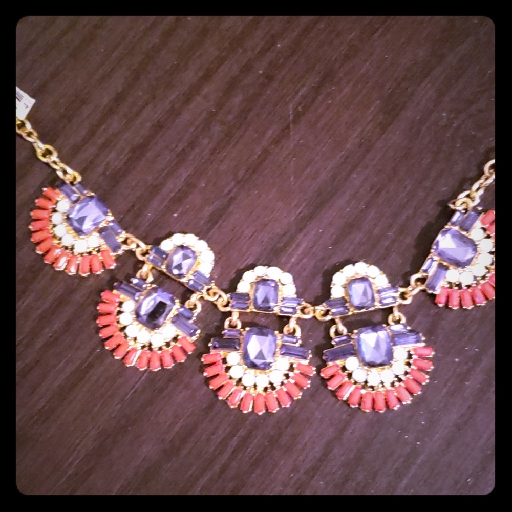 Necklace .Gem choker orange blue